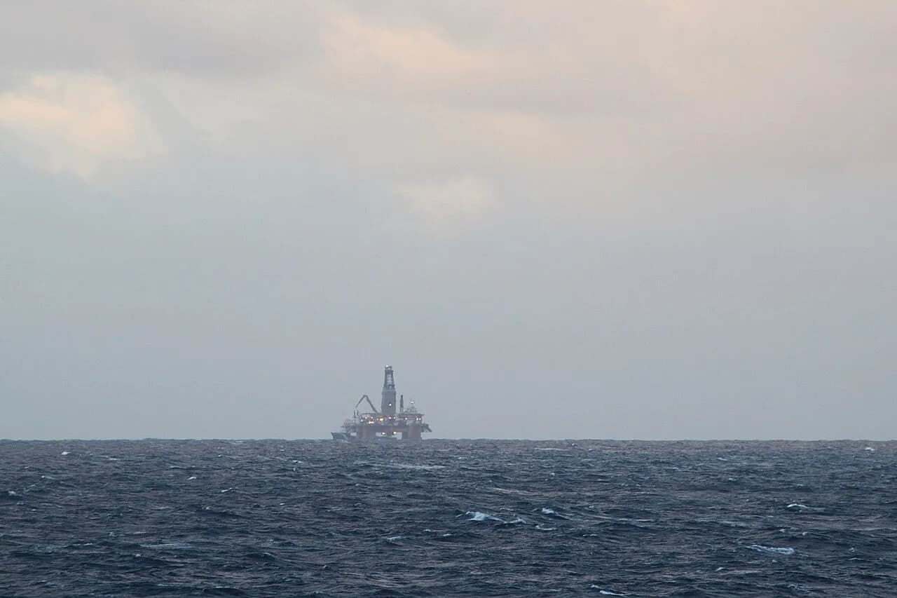 Oil or gas platform in the North Sea off Scotland, photographed from a vessel in 2018
