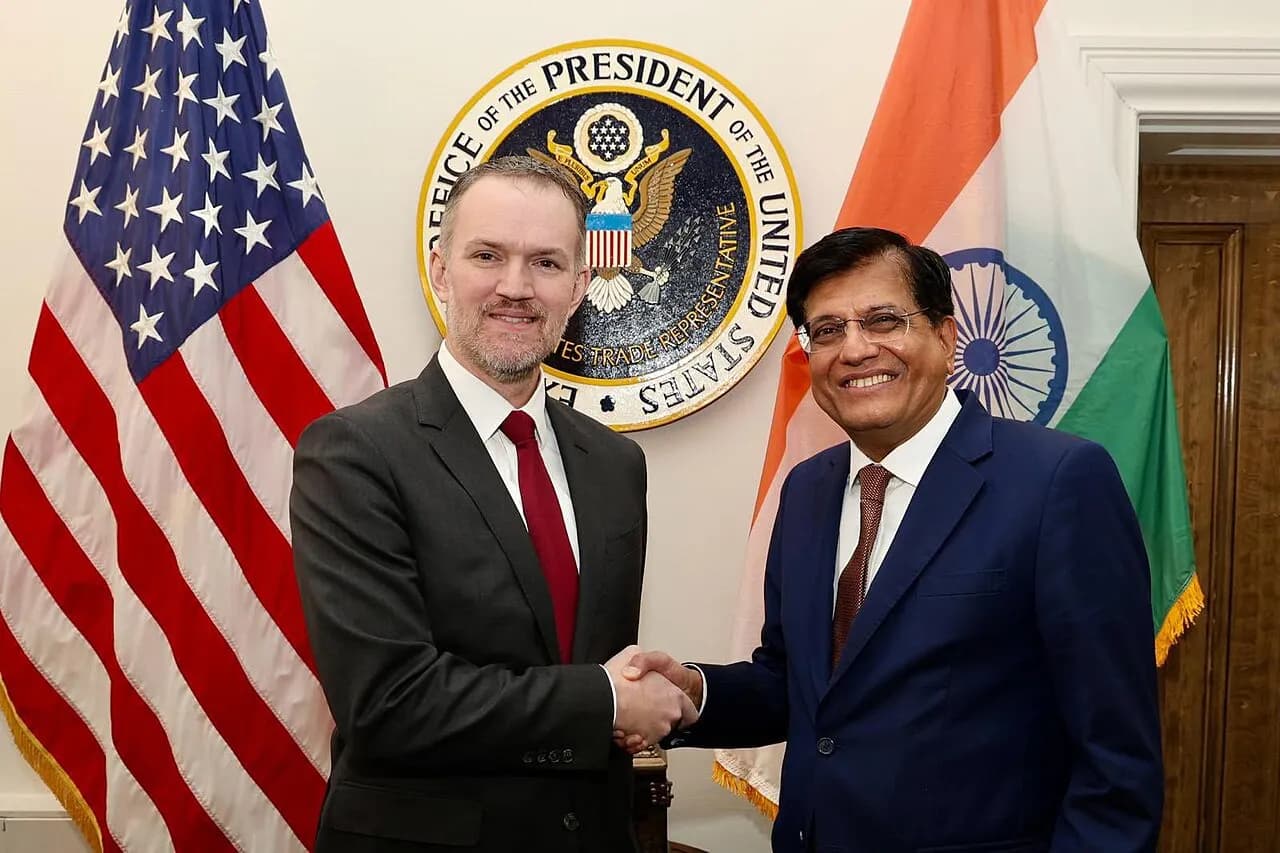 Jamieson Greer with Indian commerce minister Piyush Goyal during an earlier meeting