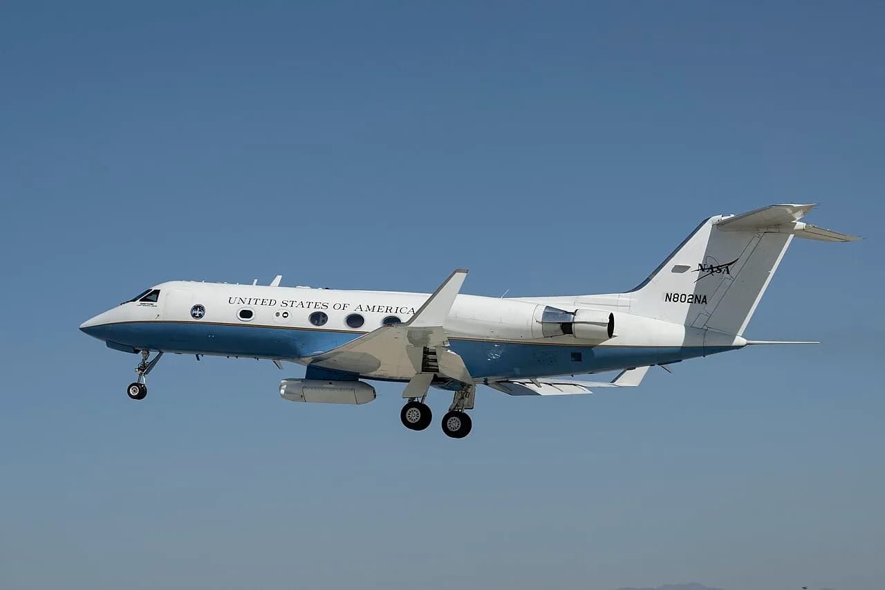 NASA C-20A aircraft taking off from Armstrong Flight Research Center in Edwards, California