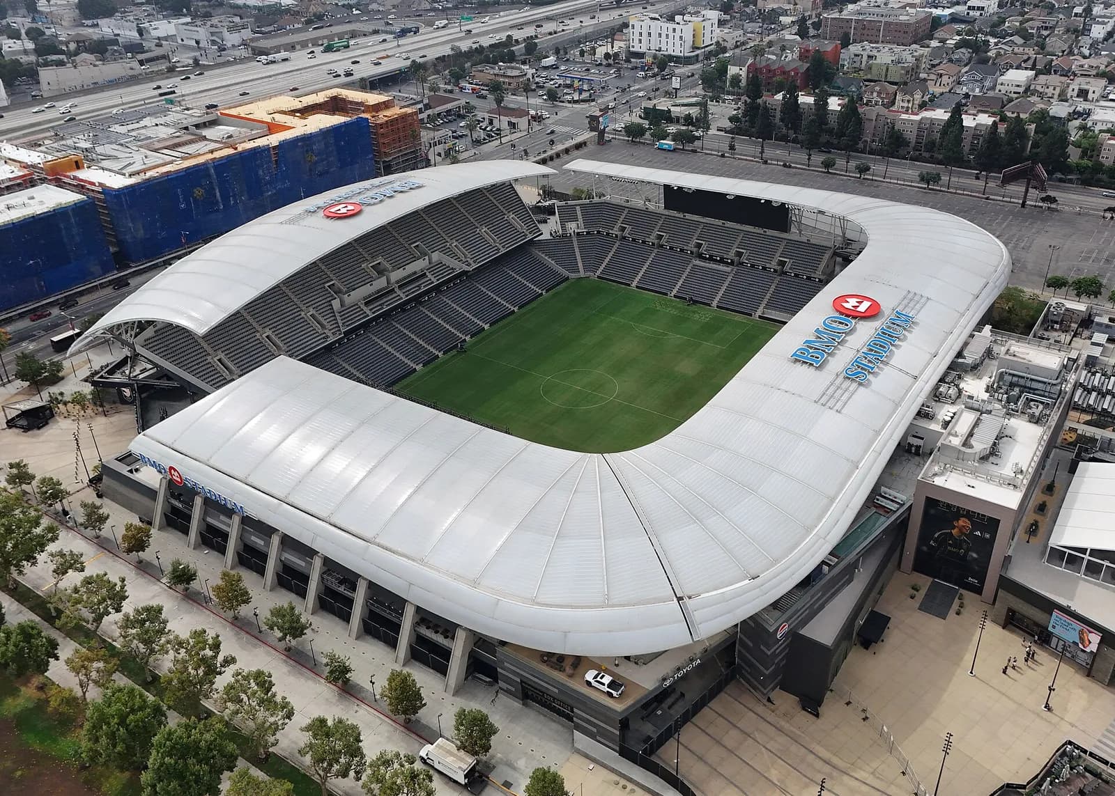 Aerial view of BMO Stadium in Los Angeles, home of LAFC.
