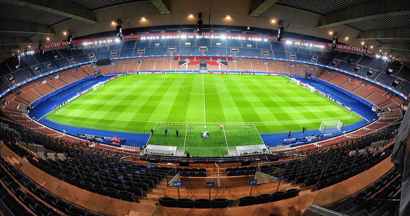 View of the interior of Parc des Princes stadium in Paris.