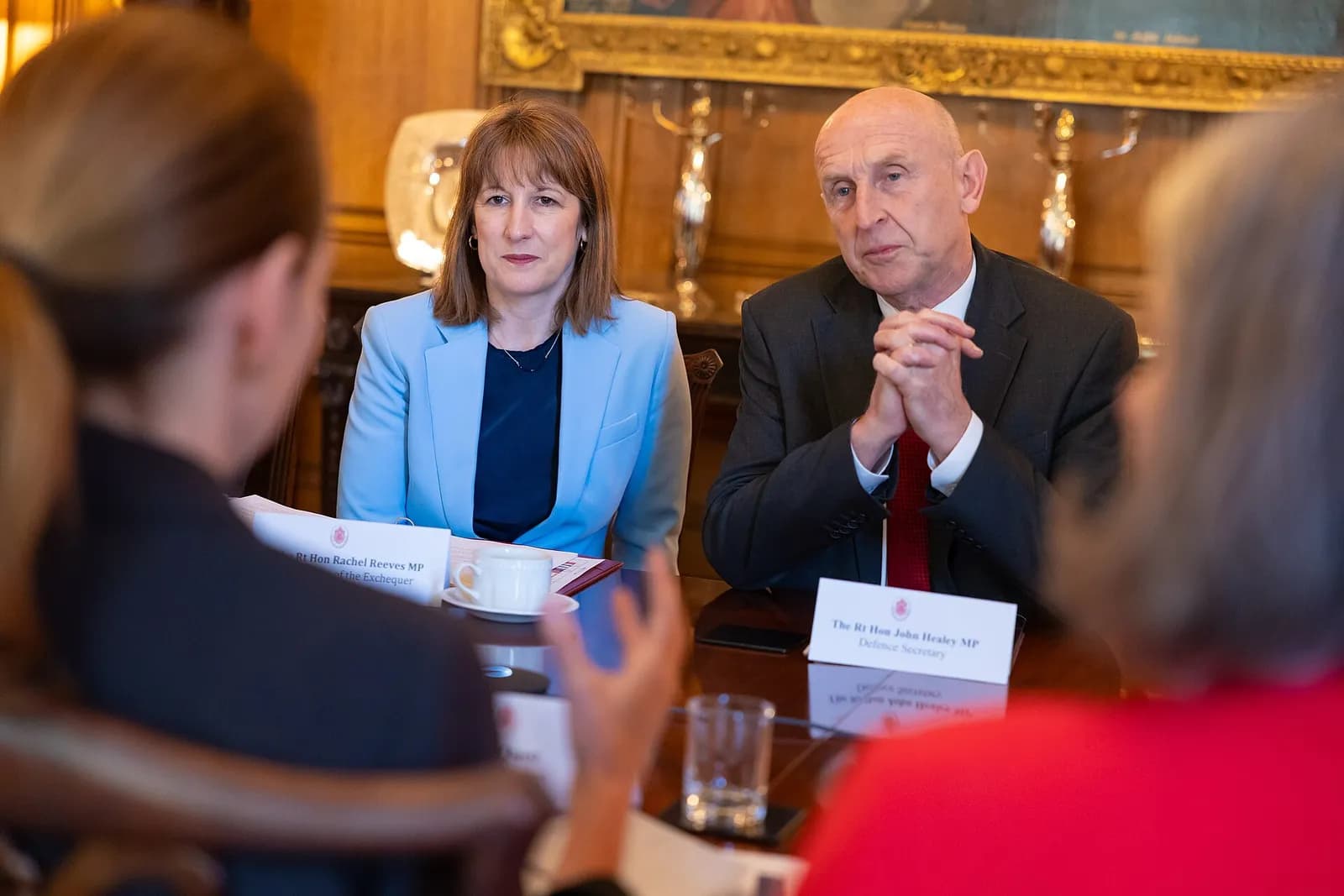John Healey and Rachel Reeves at a roundtable with the Defence & Economic Growth Taskforce in Downing Street.