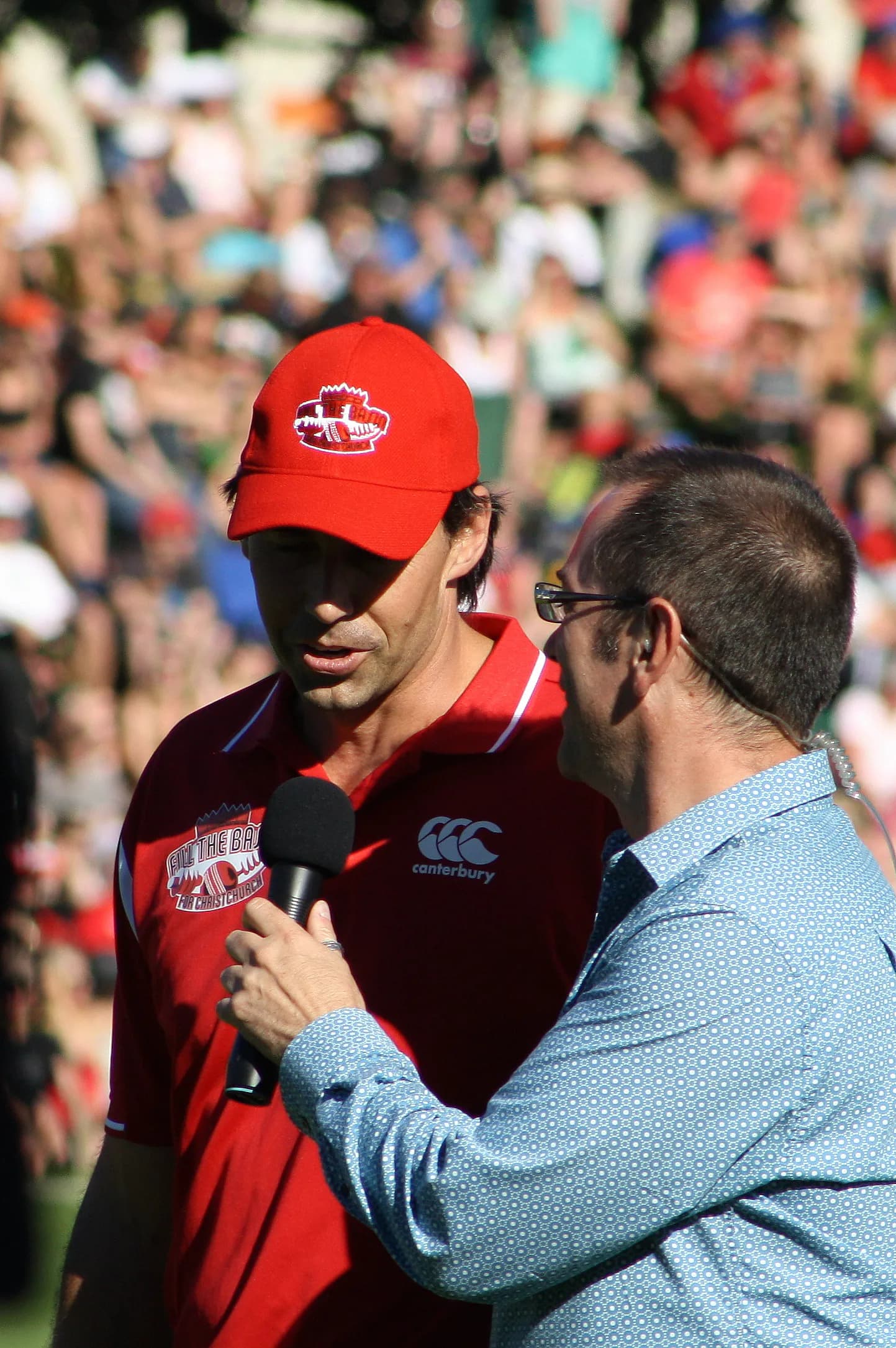 Stephen Fleming being interviewed at a charity cricket match in 2011
