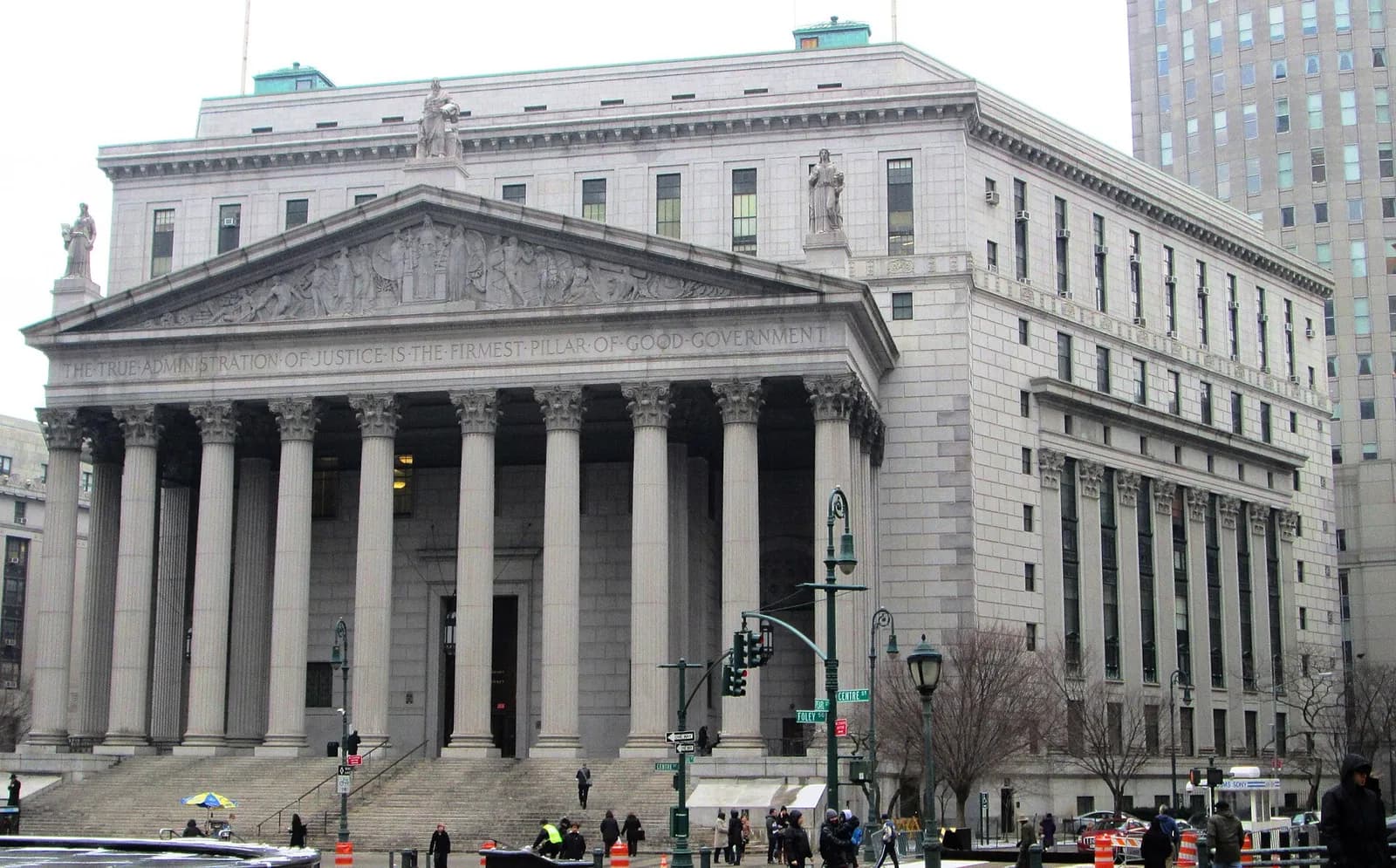 The New York State Supreme Court courthouse at 60 Centre Street in Manhattan, viewed from the southwest.