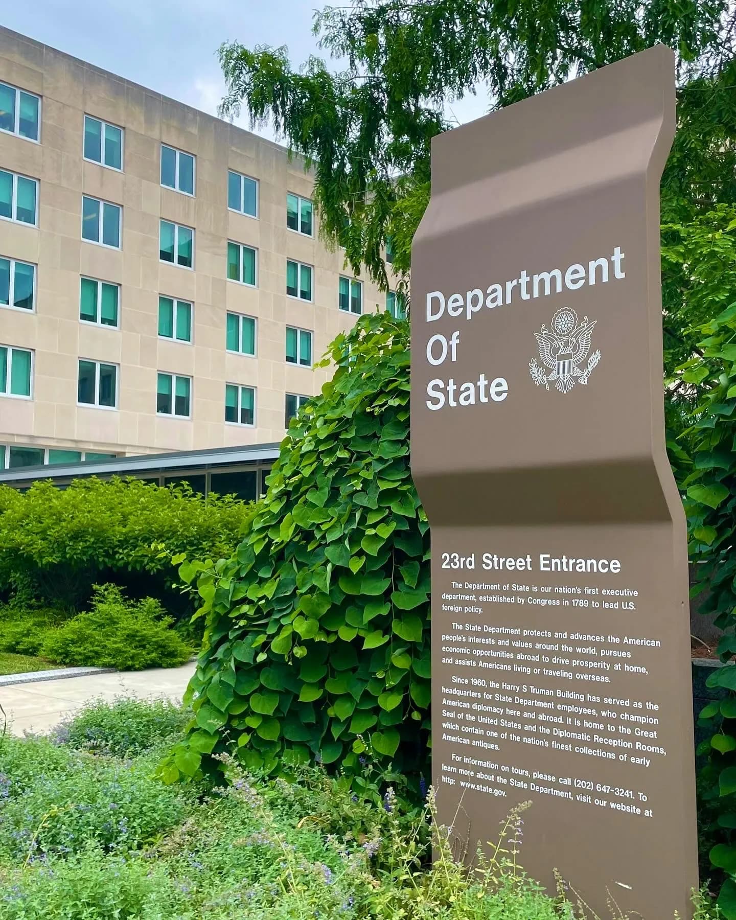 Entrance to the U.S. Department of State on 23rd Street in Washington, D.C.