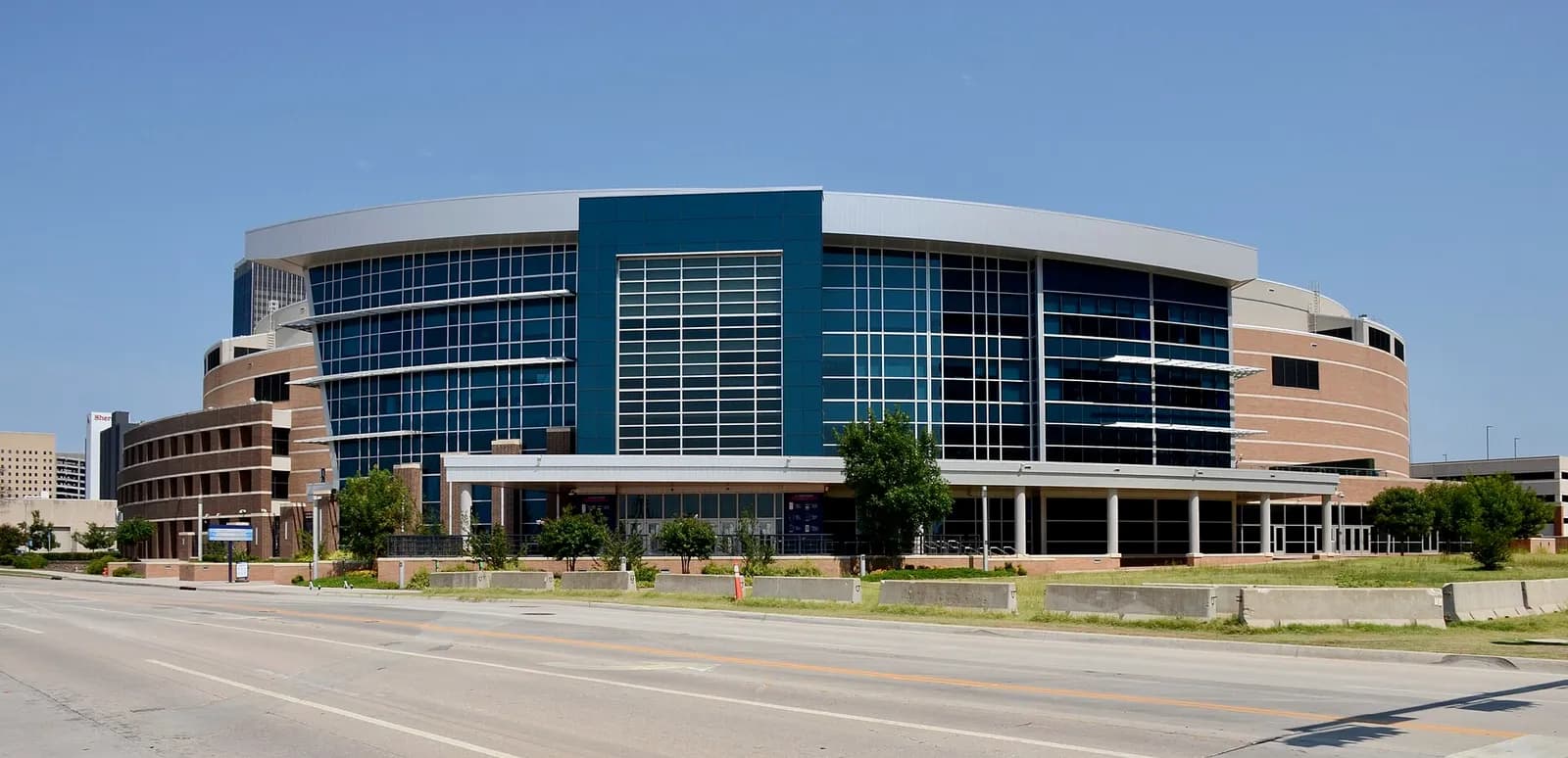 Exterior of Paycom Center in Oklahoma City, viewed from across an intersection.