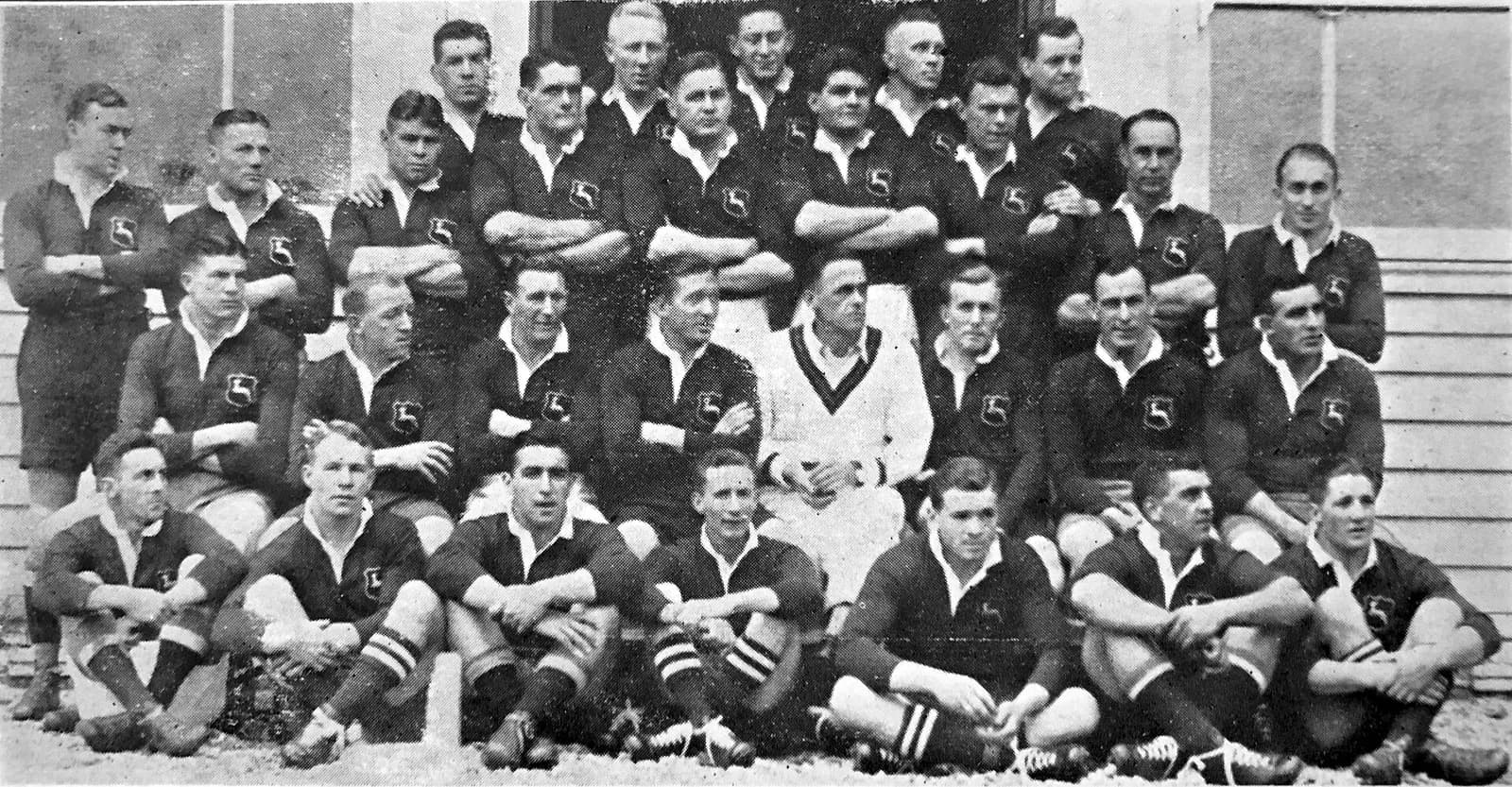 Archival group photograph of the South Africa national rugby squad that toured Europe in 1931–32.
