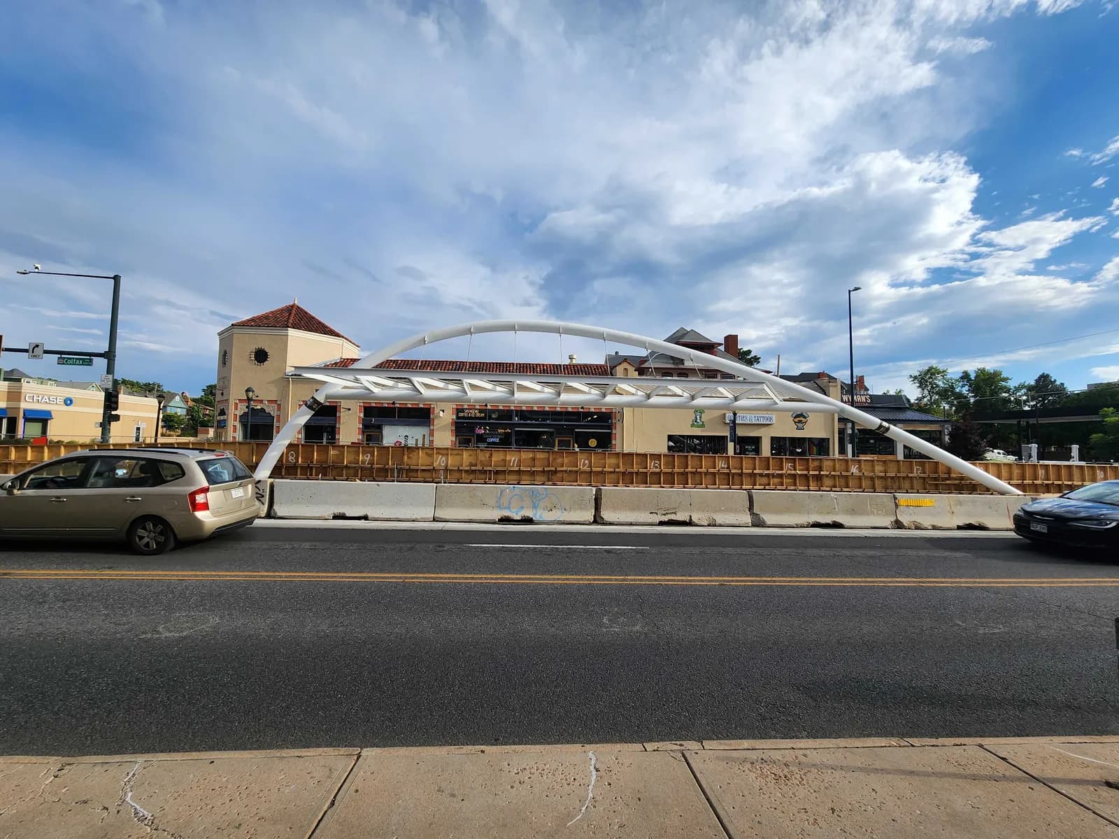 A bus rapid transit station under construction on Colfax Avenue in Denver