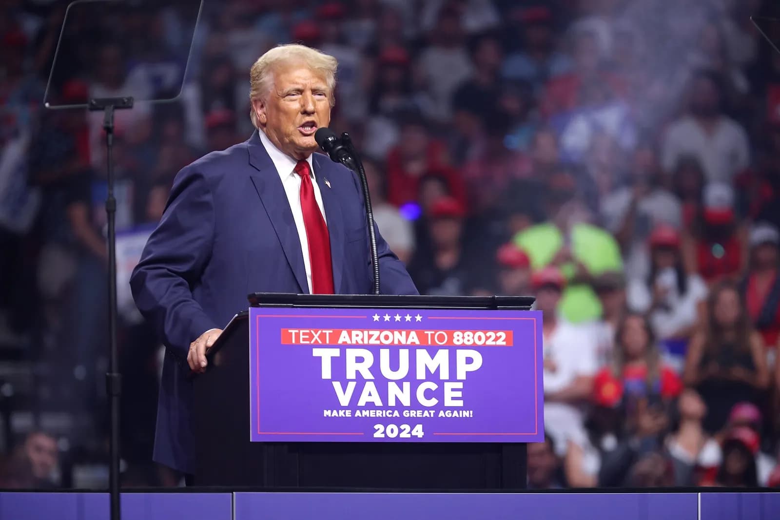 Donald Trump speaking at a rally in Glendale, Arizona.