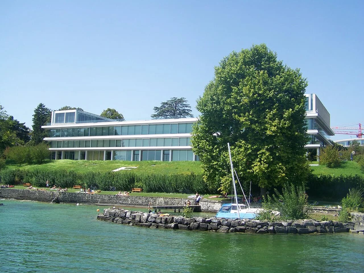 UEFA headquarters building beside Lake Geneva in Nyon, Switzerland