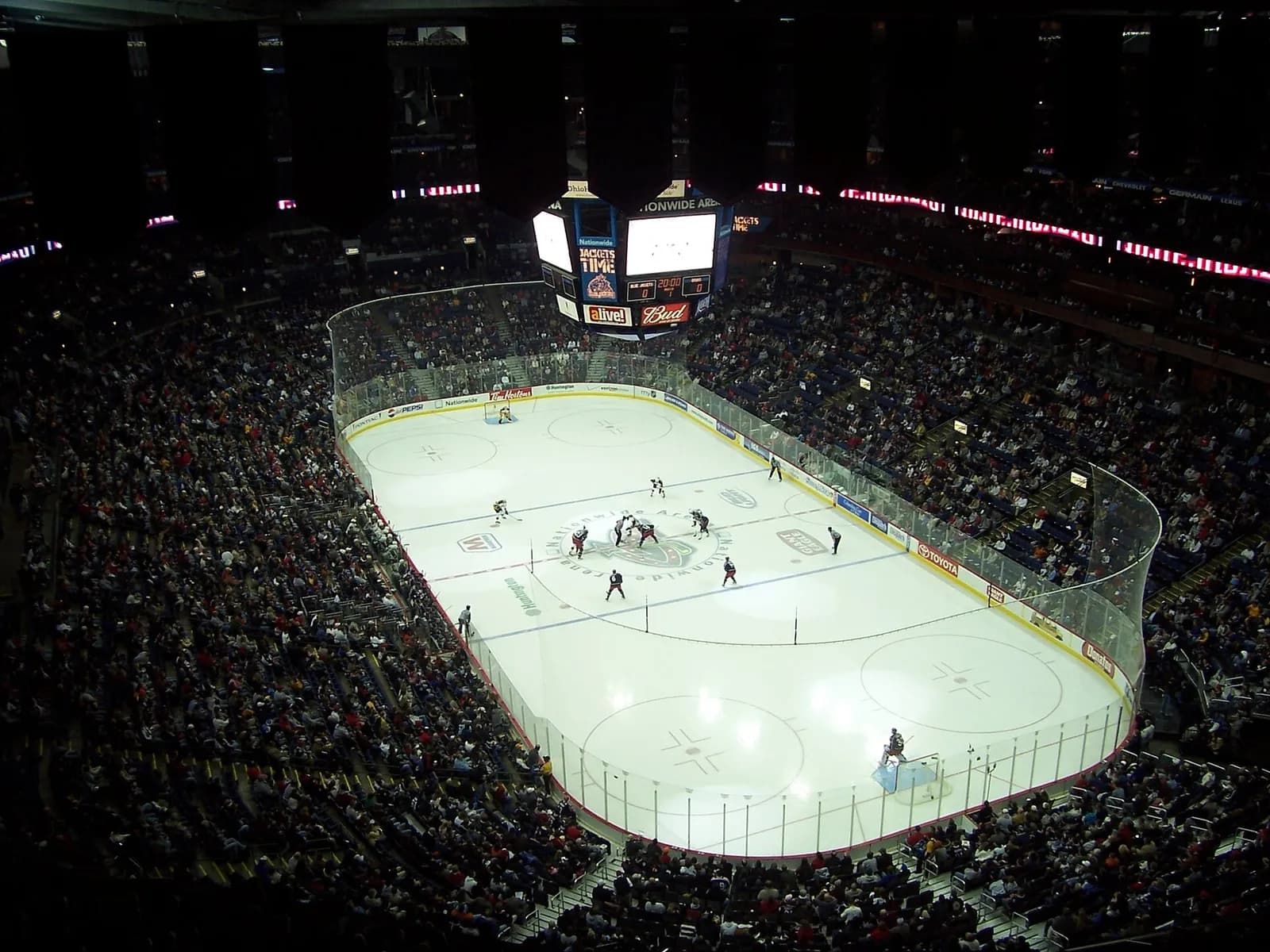 Interior of Nationwide Arena during a Columbus Blue Jackets game against the Boston Bruins.