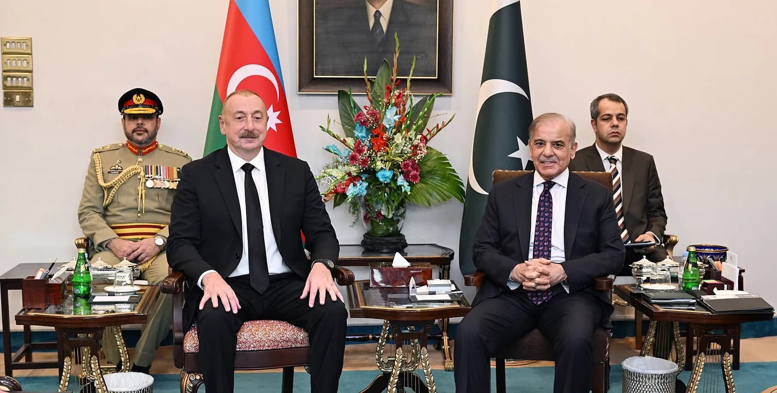 Pakistani Prime Minister Shehbaz Sharif meets Azerbaijani President Ilham Aliyev in Islamabad.