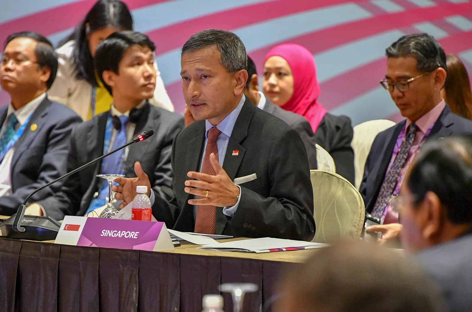 Singapore Foreign Minister Vivian Balakrishnan speaks at an East Asia Summit foreign ministers meeting.