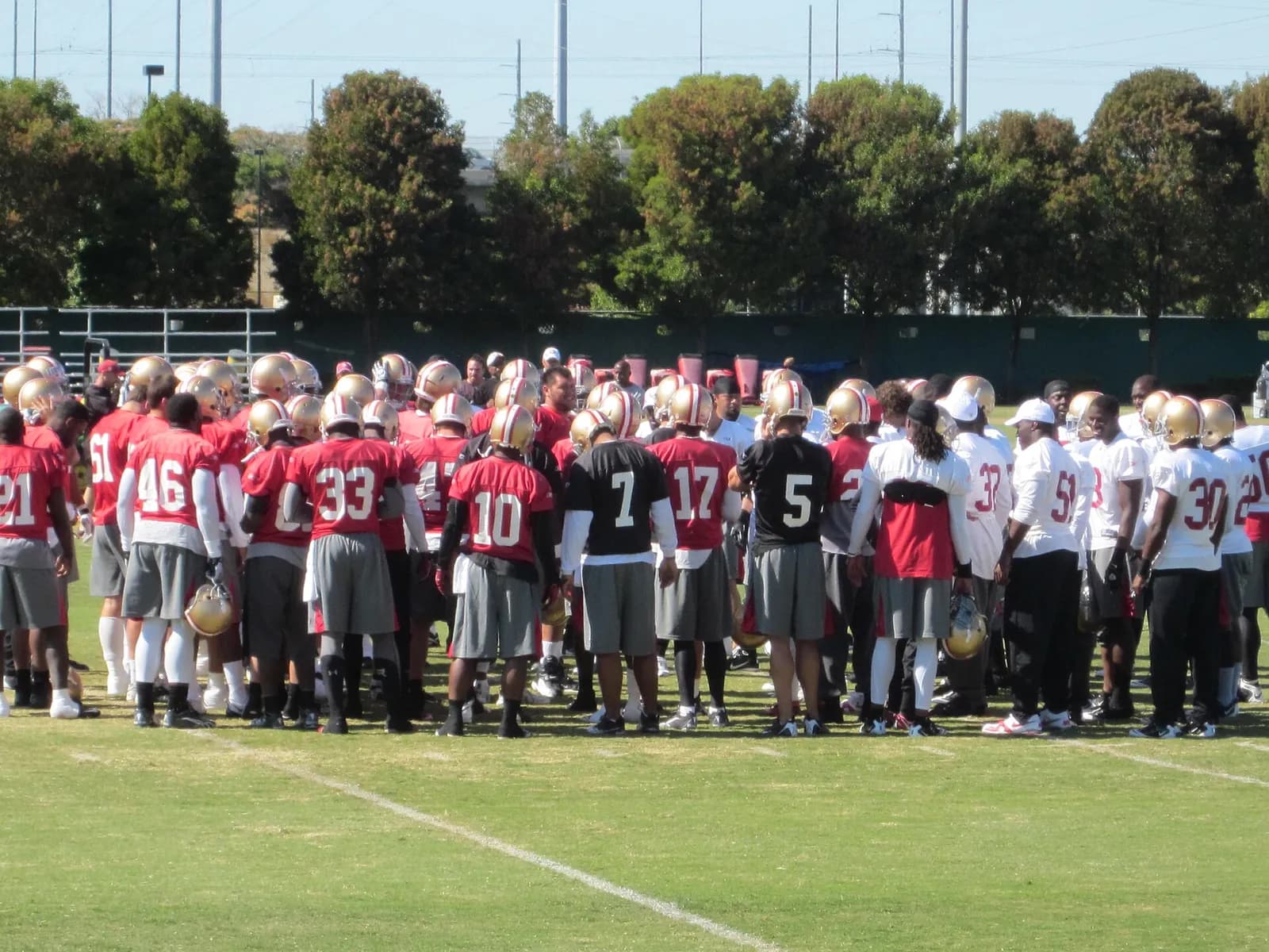 San Francisco 49ers players at training camp in Santa Clara.