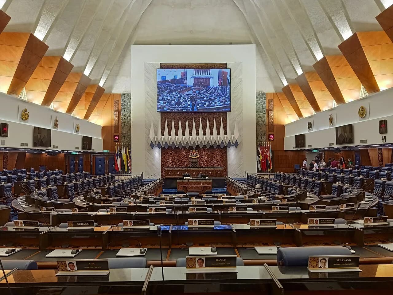 Interior of the Dewan Rakyat chamber in Malaysia’s Parliament, photographed during Parliament Open Day in September 2026.