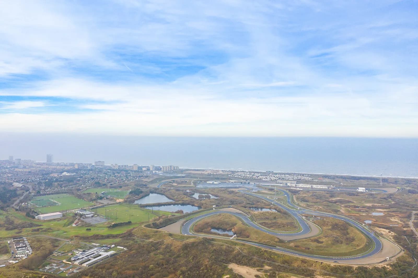 Aerial view of Circuit Zandvoort, a motor racing circuit in the Netherlands.