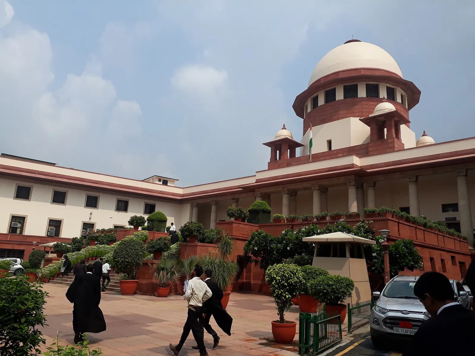 Exterior and courtyard of the Supreme Court of India in New Delhi.