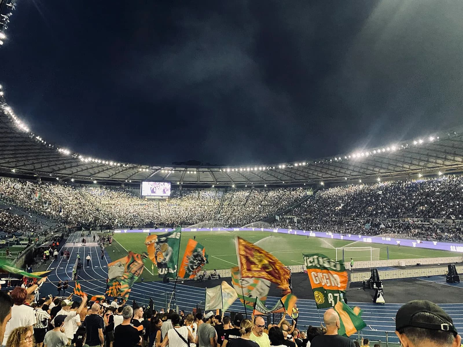 Football supporters at Stadio Olimpico during Lazio’s match against Venezia FC.