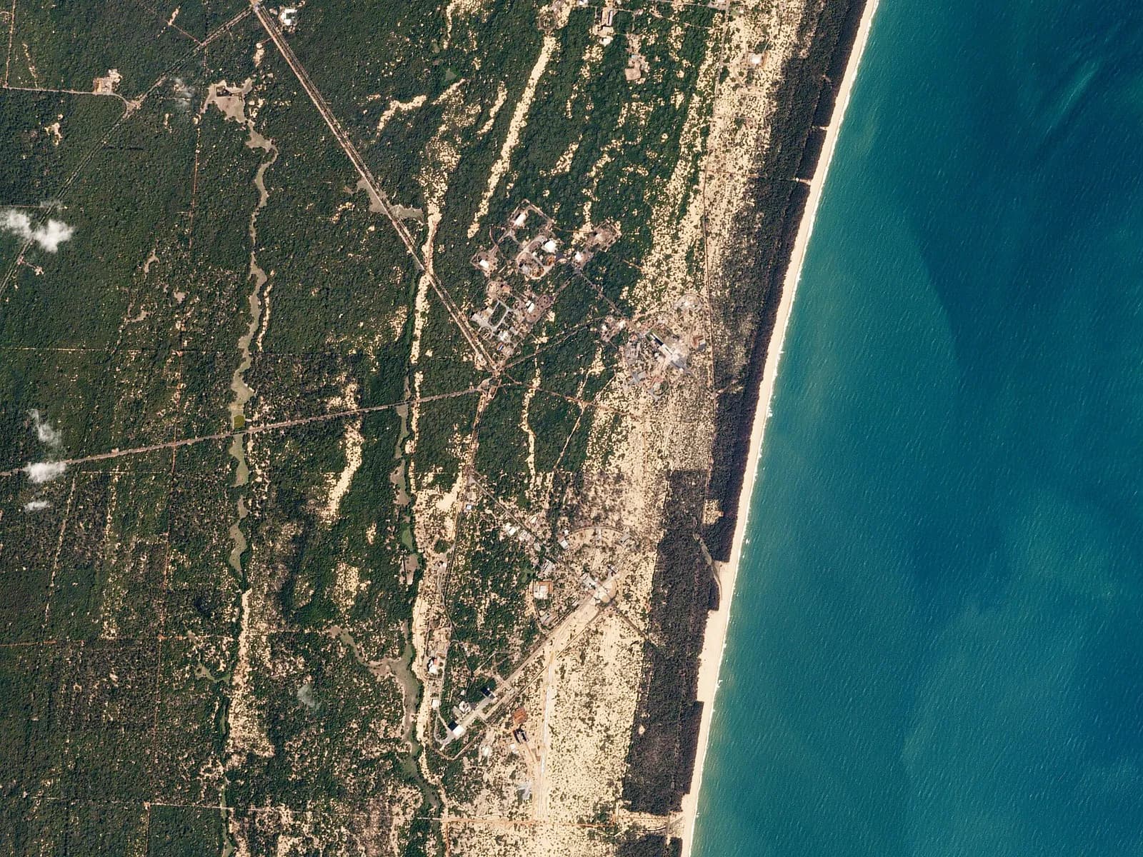 Satellite image of the Satish Dhawan Space Centre in Sriharikota, India.
