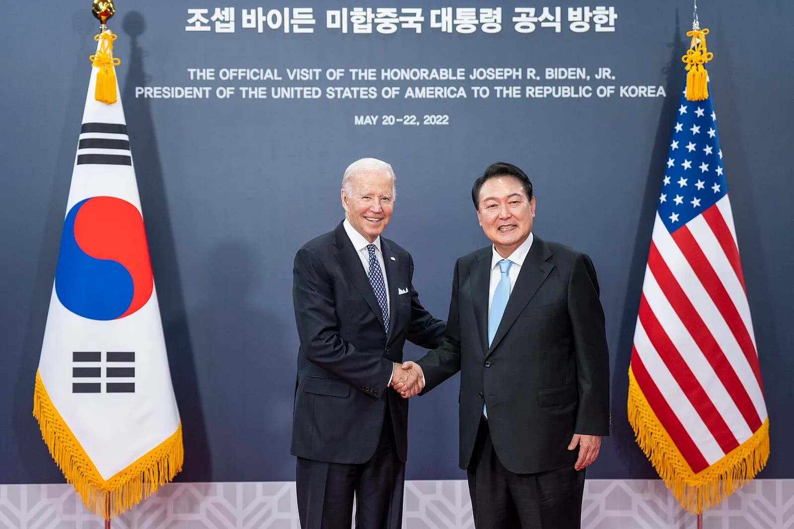 U.S. President Joe Biden and South Korean President Yoon Suk-yeol meet at the Presidential Office in Yongsan, Seoul.