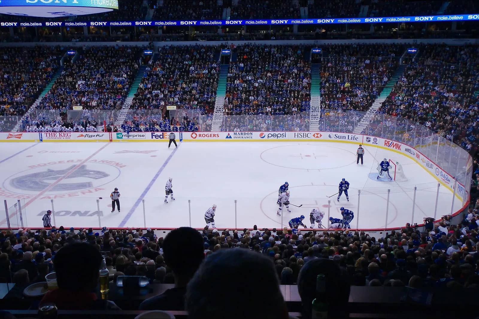 A hockey game between the Vancouver Canucks and Los Angeles Kings at Rogers Arena.