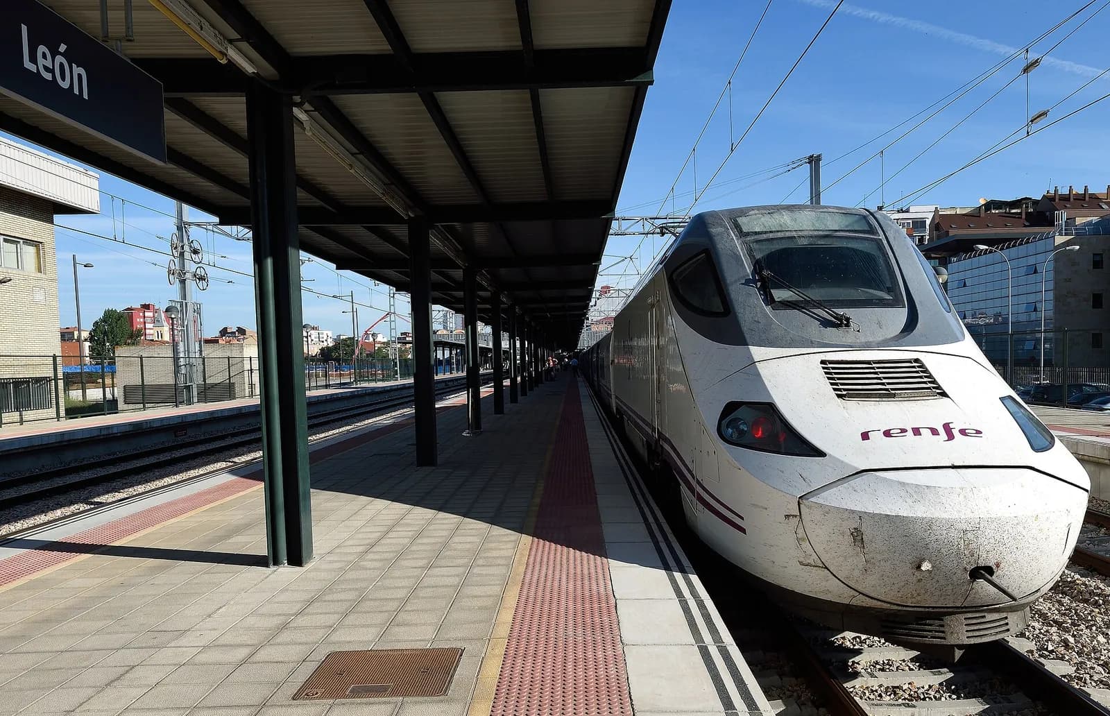 A Renfe Alvia train at León railway station in Spain.