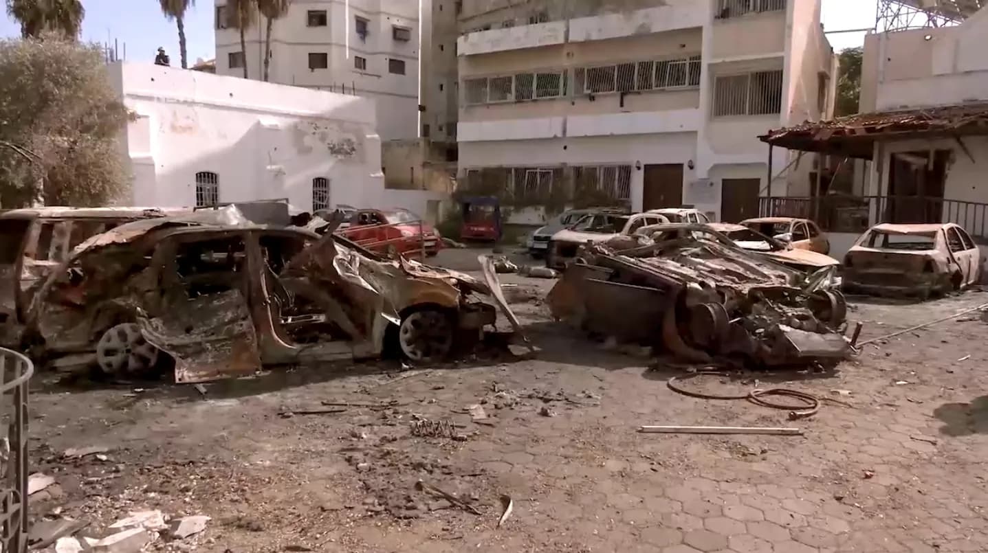 Courtyard of Al-Ahli Arab Hospital in Gaza City after the October 2023 incident.