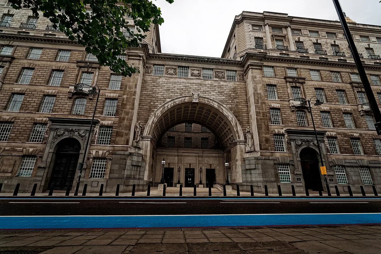 Thames House, the MI5 headquarters building, viewed from Millbank in London