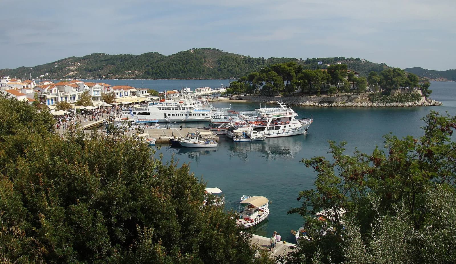 File photograph of Skiathos town and harbour, Greece.