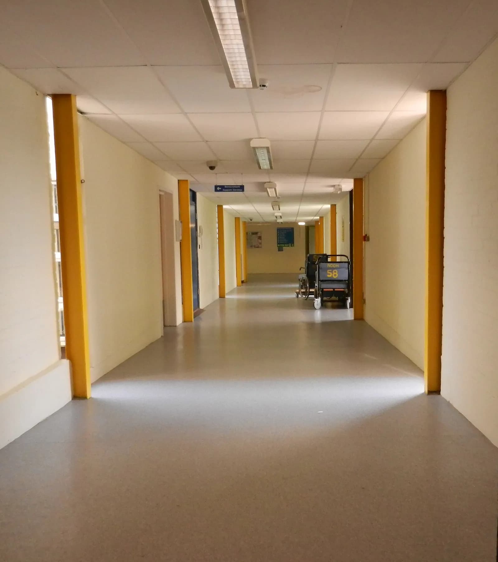 Interior view of the Link Corridor at North Devon District Hospital in Barnstaple.