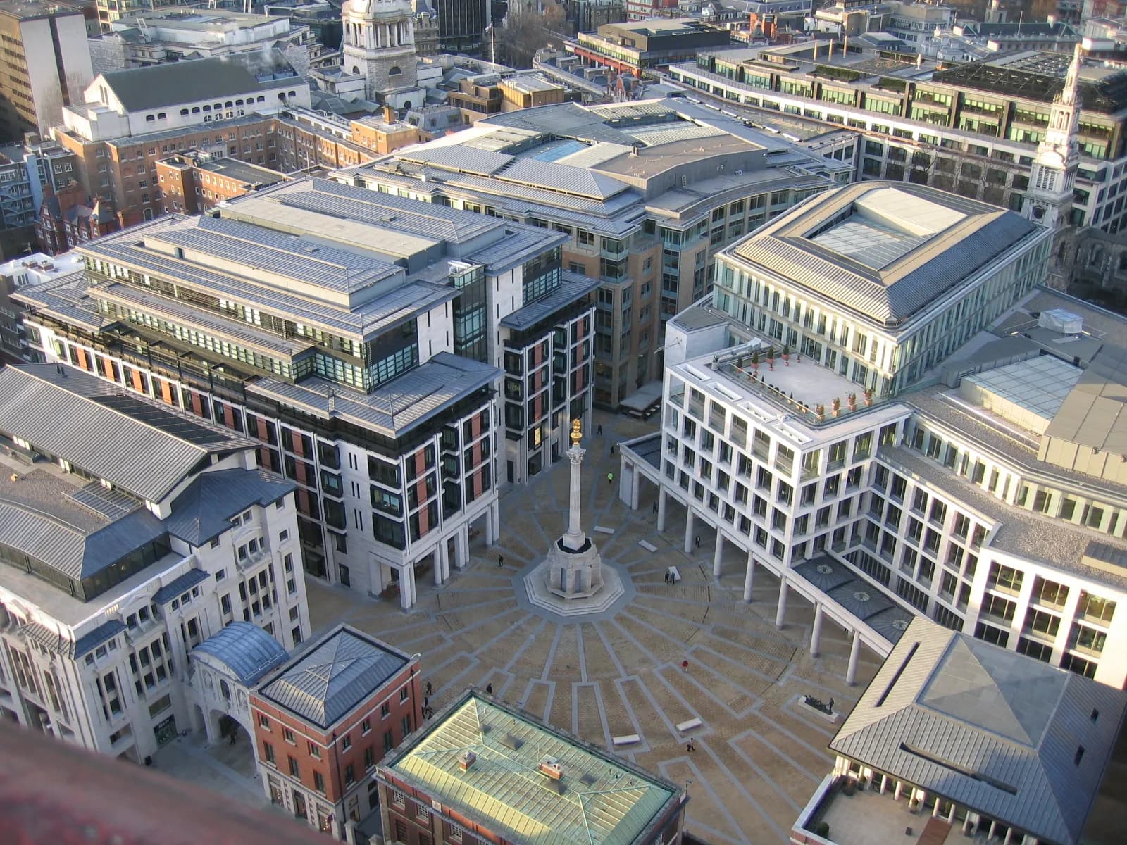 View across Paternoster Square toward the building identified as the London Stock Exchange’s home