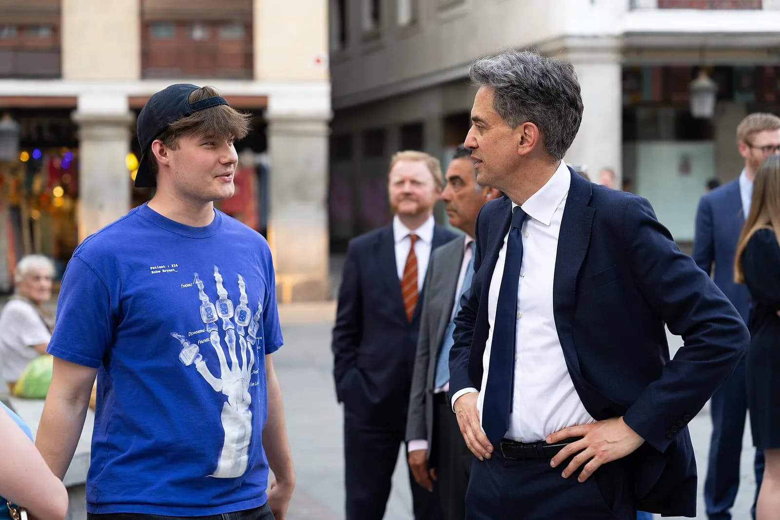 Ed Miliband visits Plaza Mayor in Madrid.