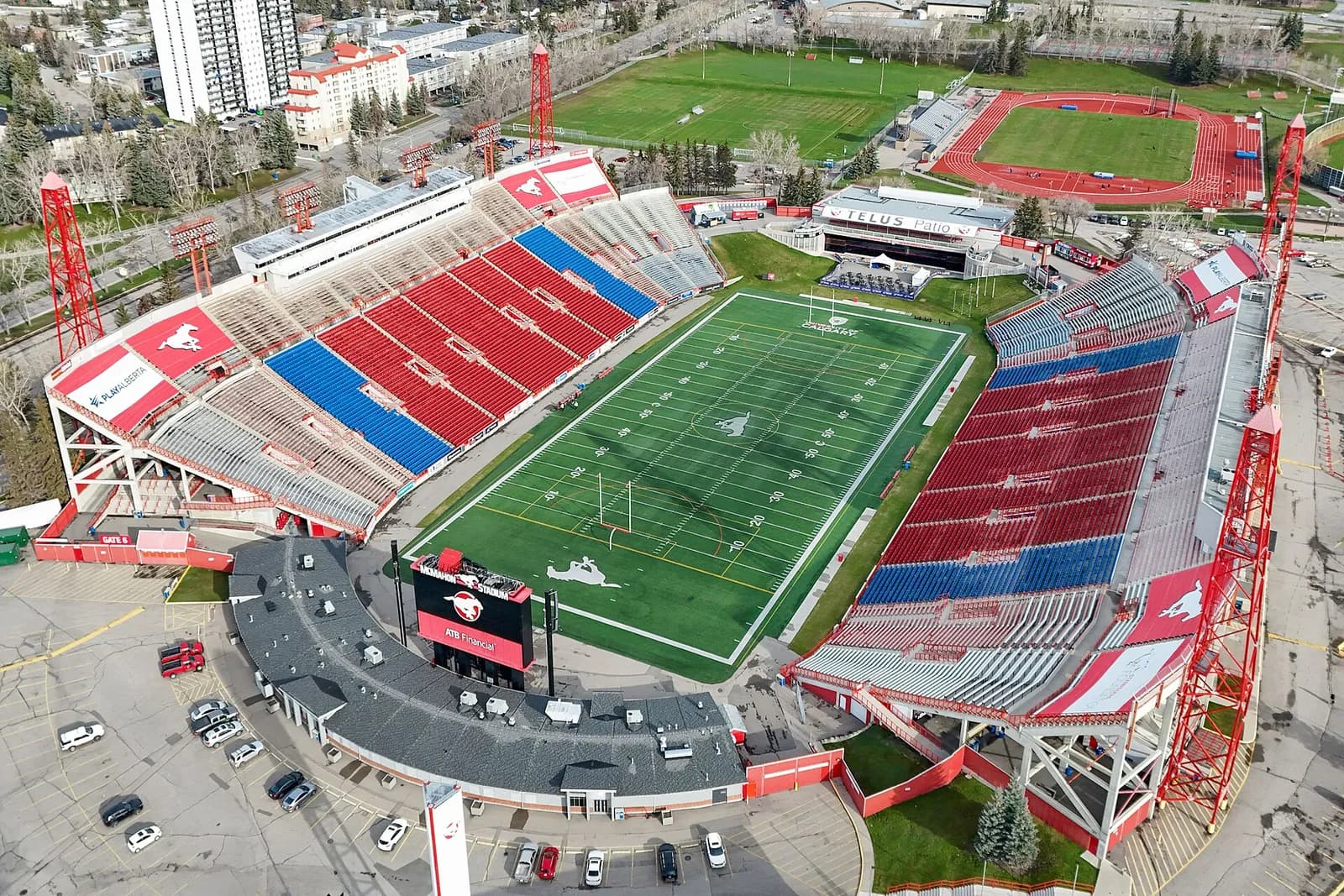 Aerial view of McMahon Stadium in Calgary, home of the Calgary Stampeders.