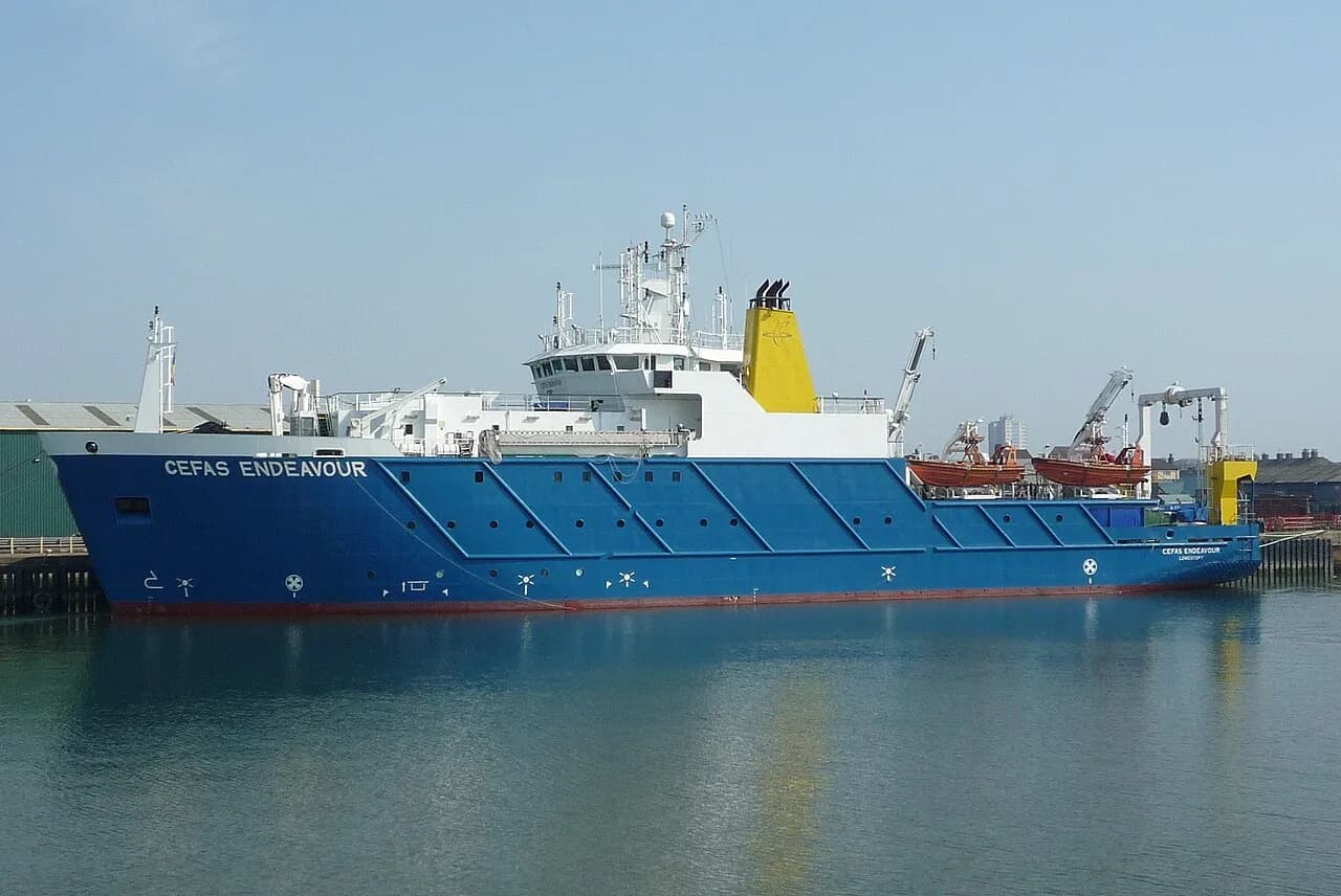Research vessel RV Cefas Endeavour in Lowestoft Inner Harbour in 2011