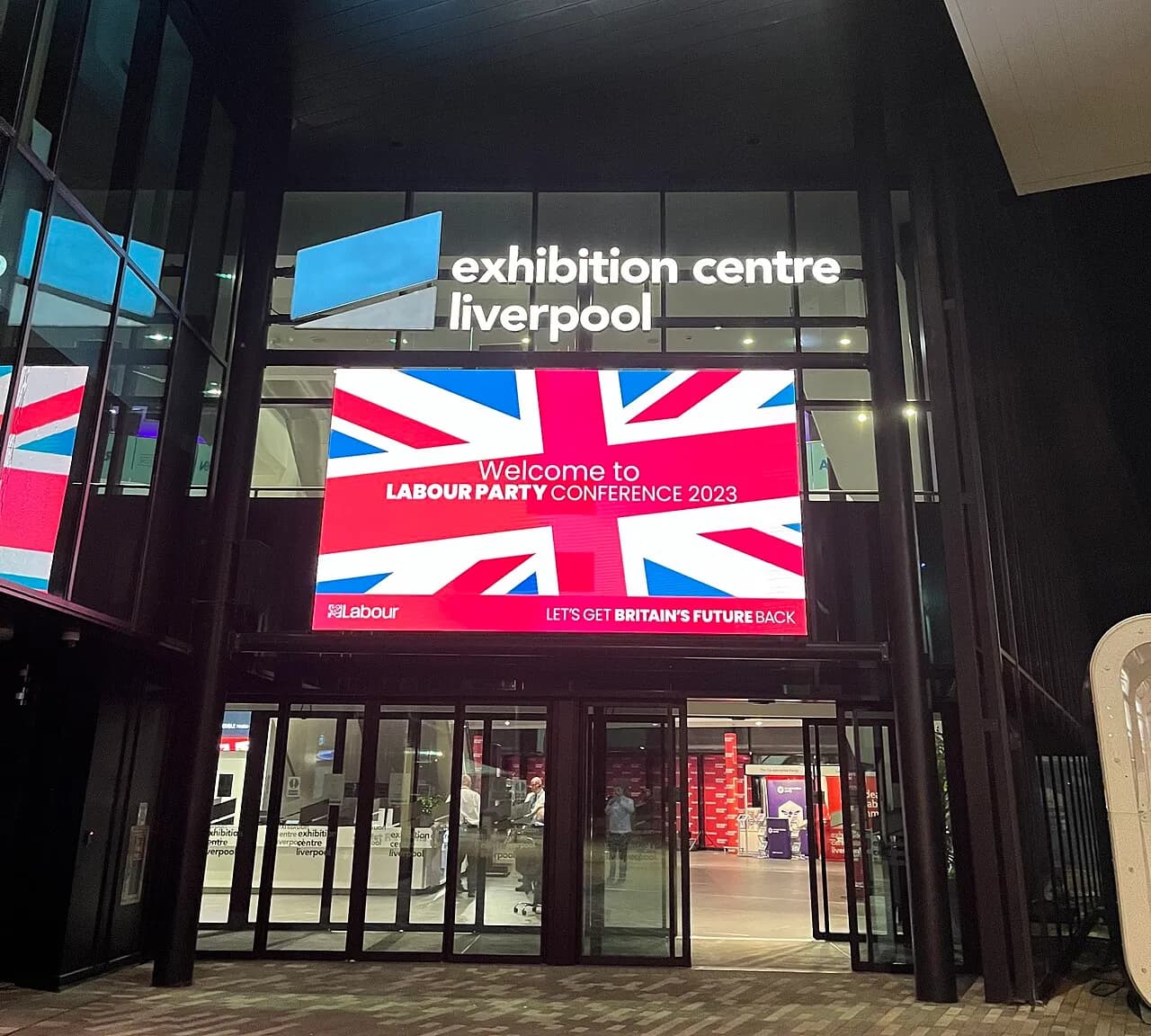 Entrance to Exhibition Centre Liverpool during the 2023 Labour Party conference