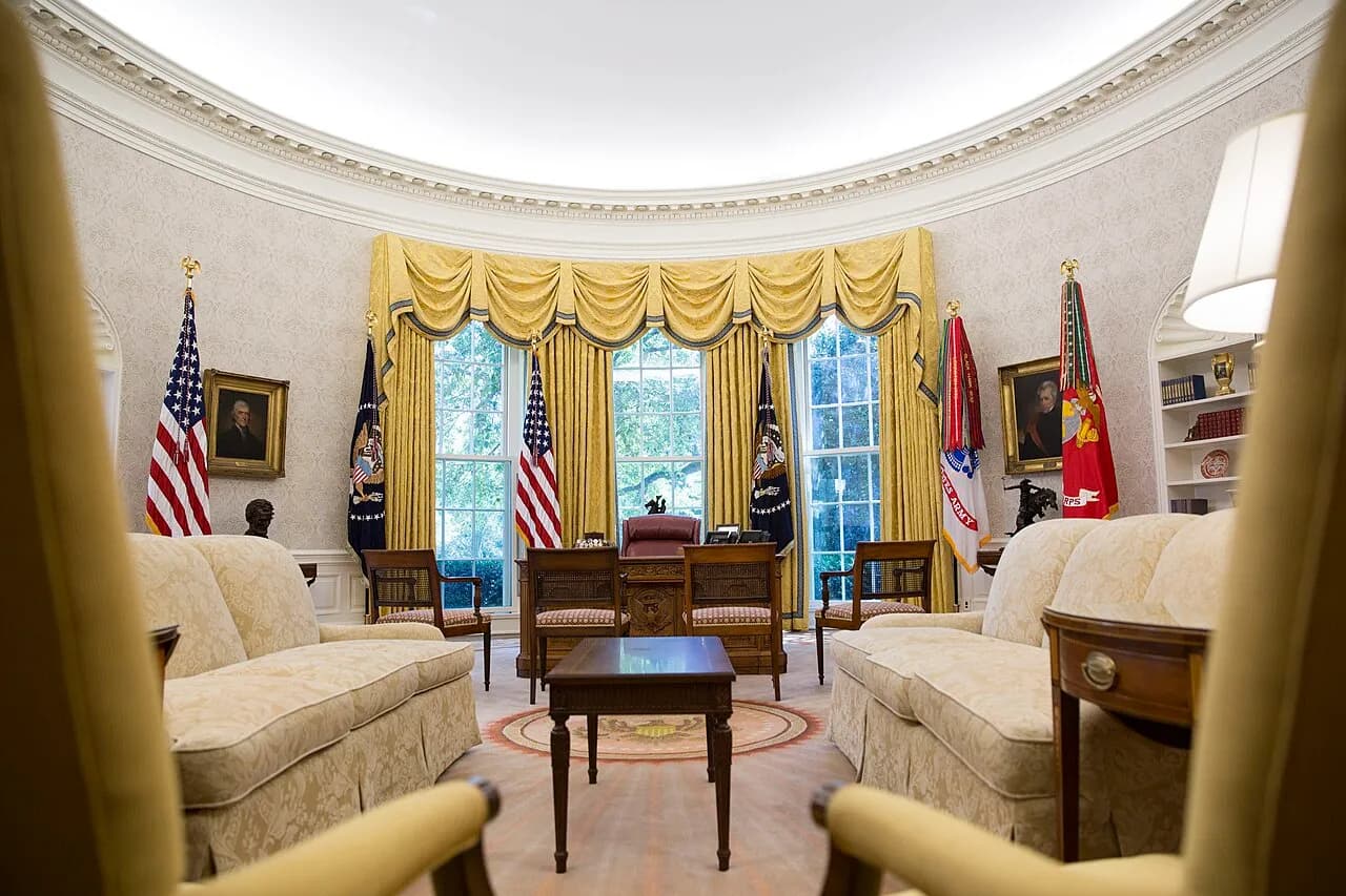 The Oval Office in the White House, photographed in 2017