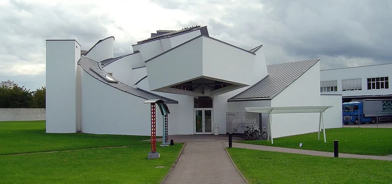 Front view of the Vitra Design Museum building in Weil am Rhein, Germany