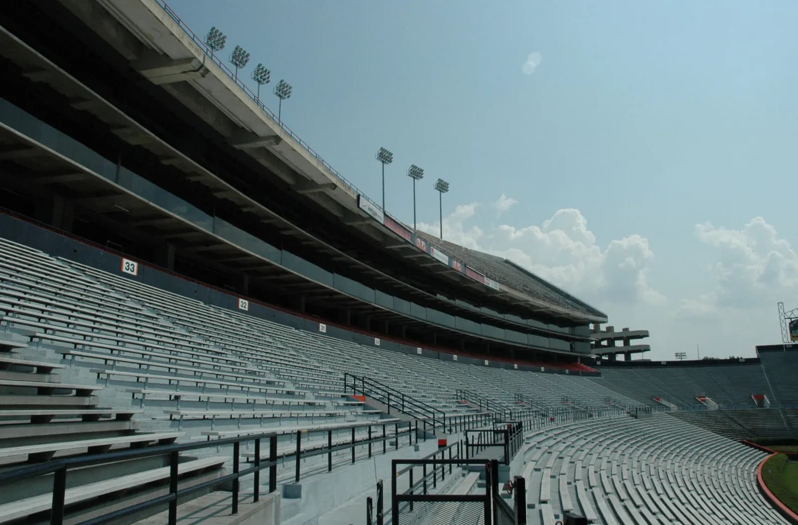 The east stands and upper deck skyboxes of Jordan-Hare Stadium in Auburn, Alabama.
