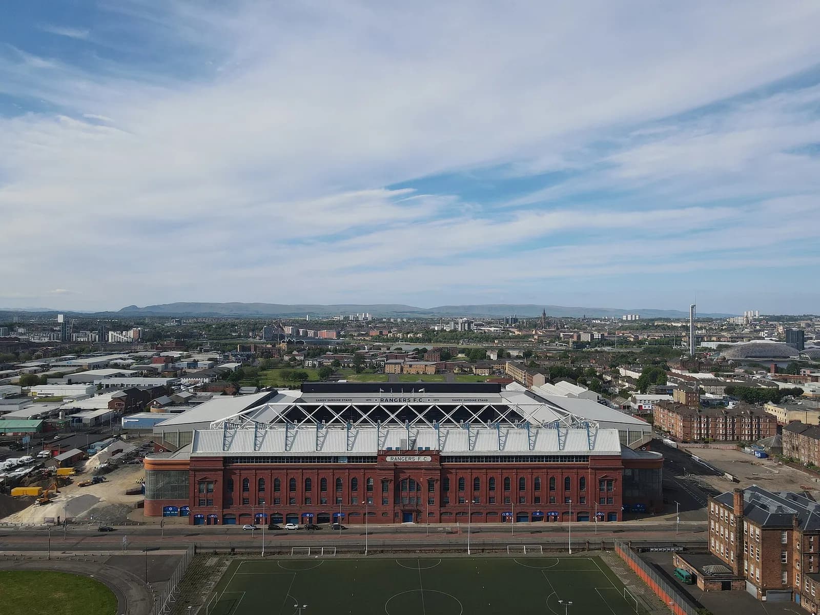 Aerial view of Ibrox Stadium, home of Rangers FC.