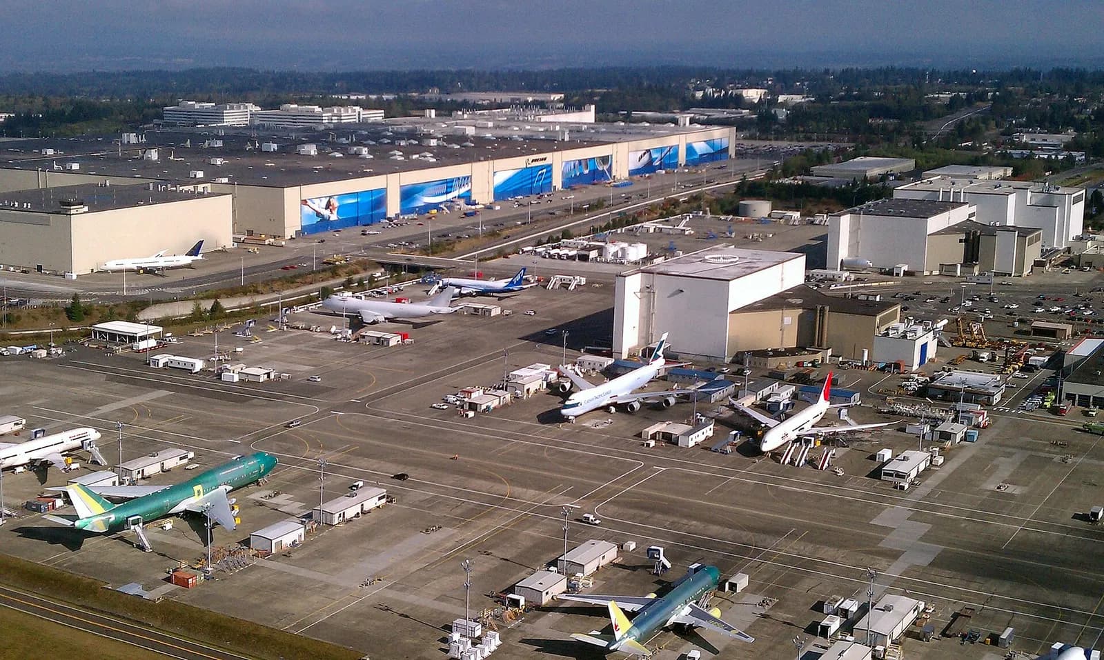 Aerial view of Boeing’s Everett factory complex in Everett, Washington.