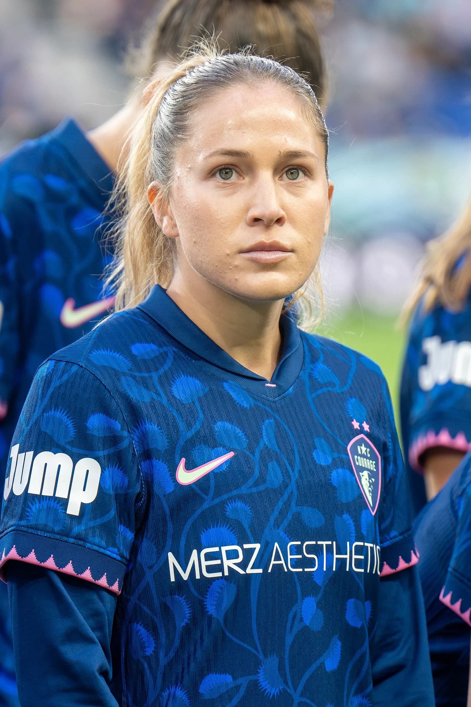 Ashley Sanchez playing soccer during a Gotham FC match against North Carolina Courage.