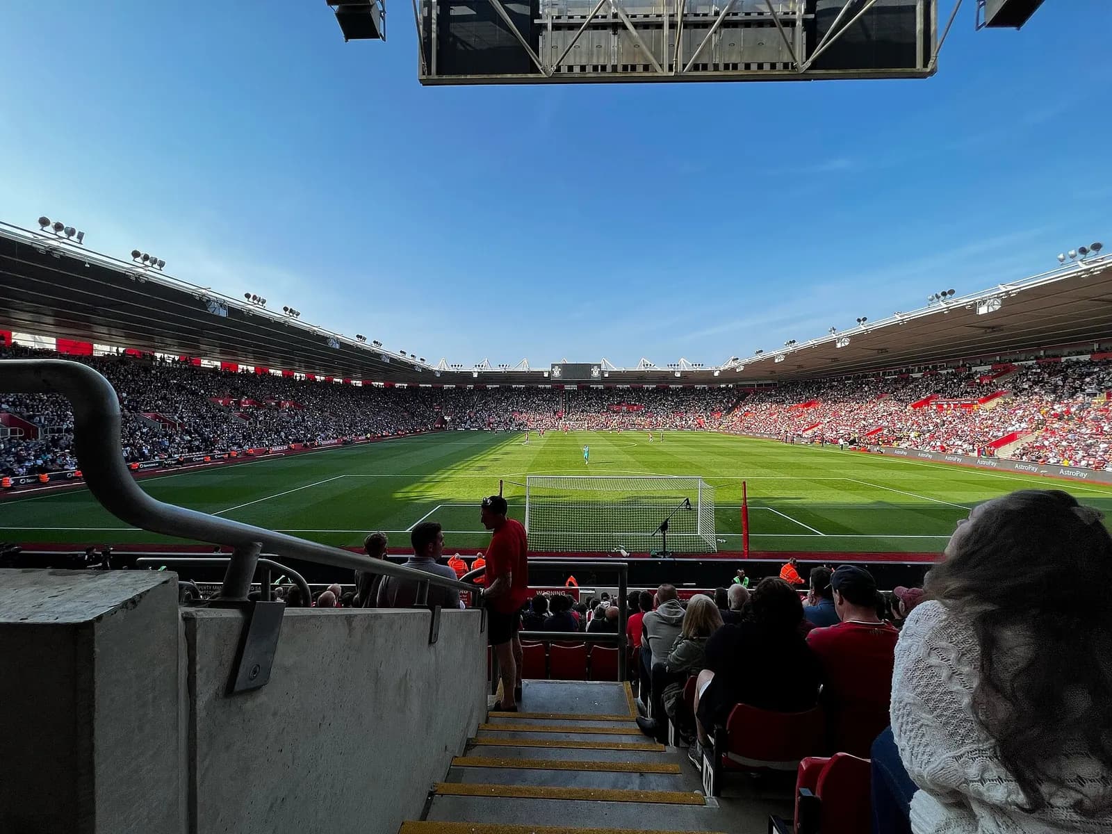 View across the pitch from the Chapel Stand inside St Mary's Stadium.