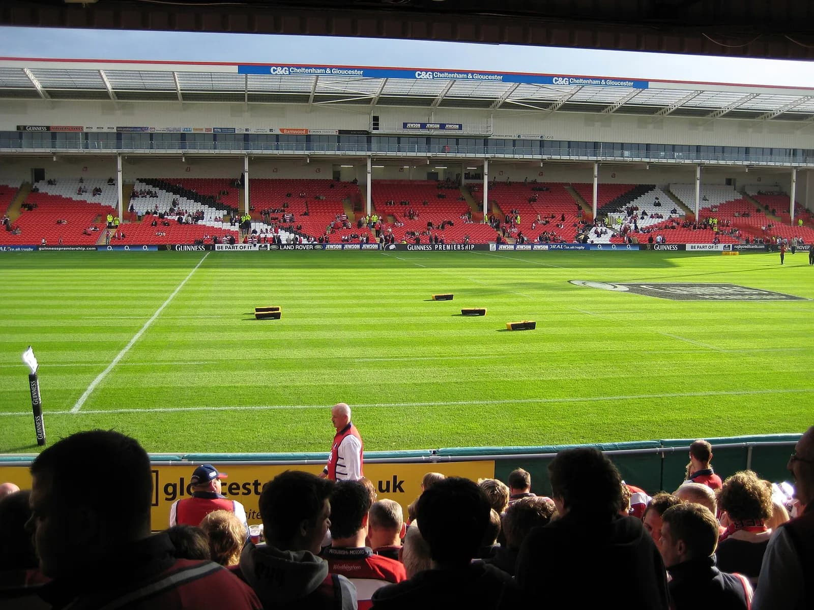 View of Kingsholm Stadium before a Gloucester Rugby match.