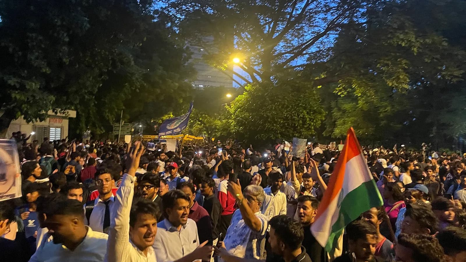 People gather at a protest at Jantar Mantar in Delhi.