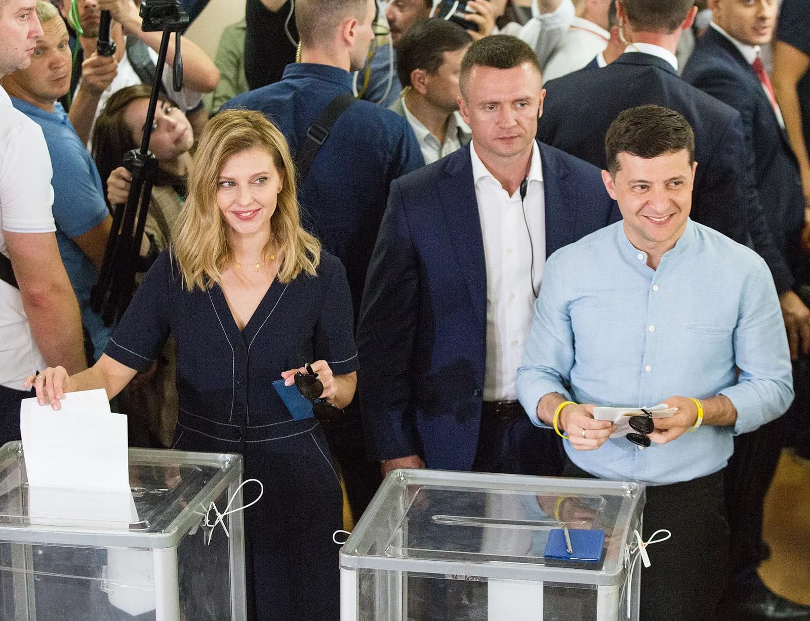Volodymyr Zelenskyy at a polling station during Ukraine's 2019 parliamentary elections.