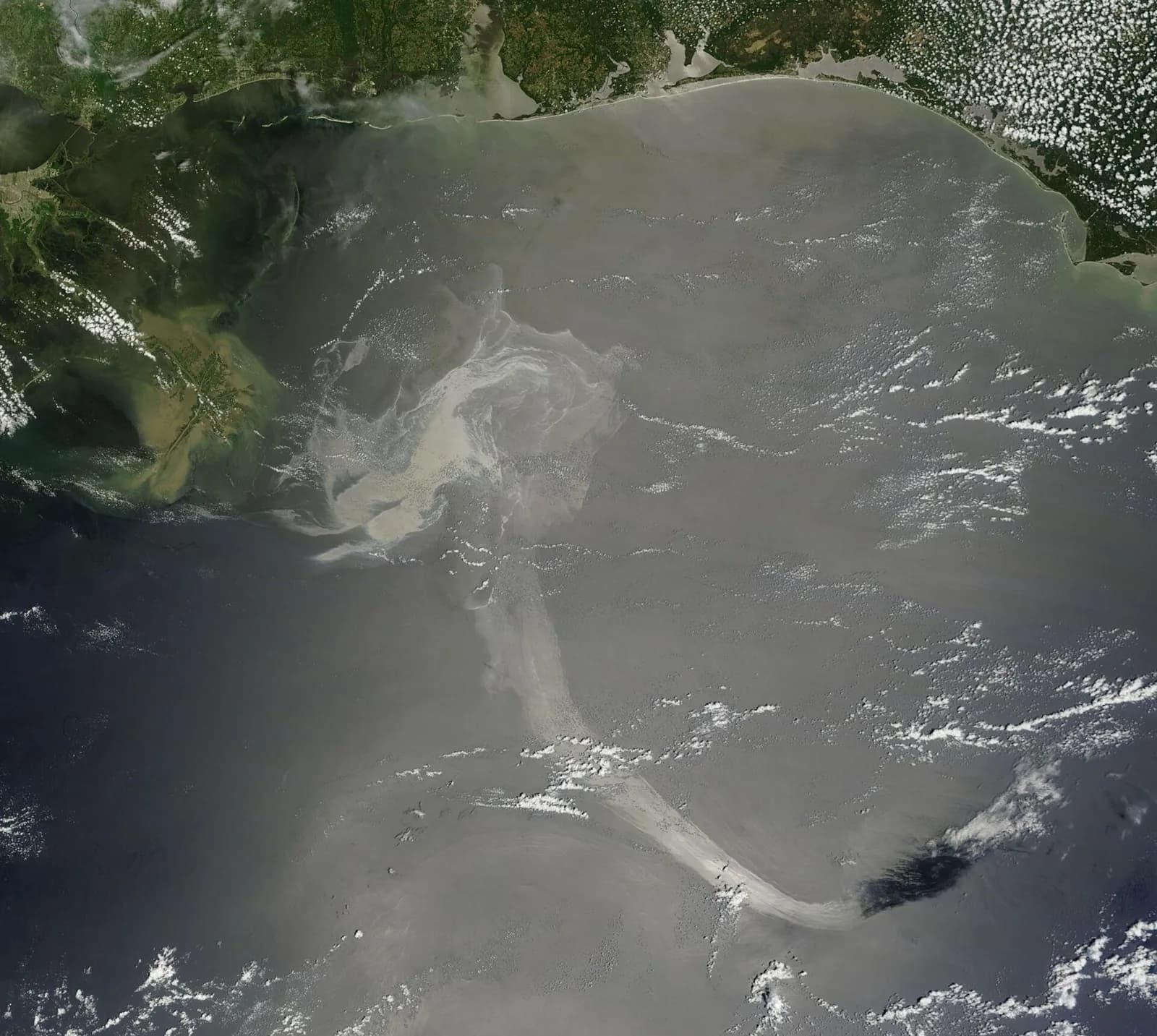 Satellite view of the Deepwater Horizon oil spill in the Gulf of Mexico.
