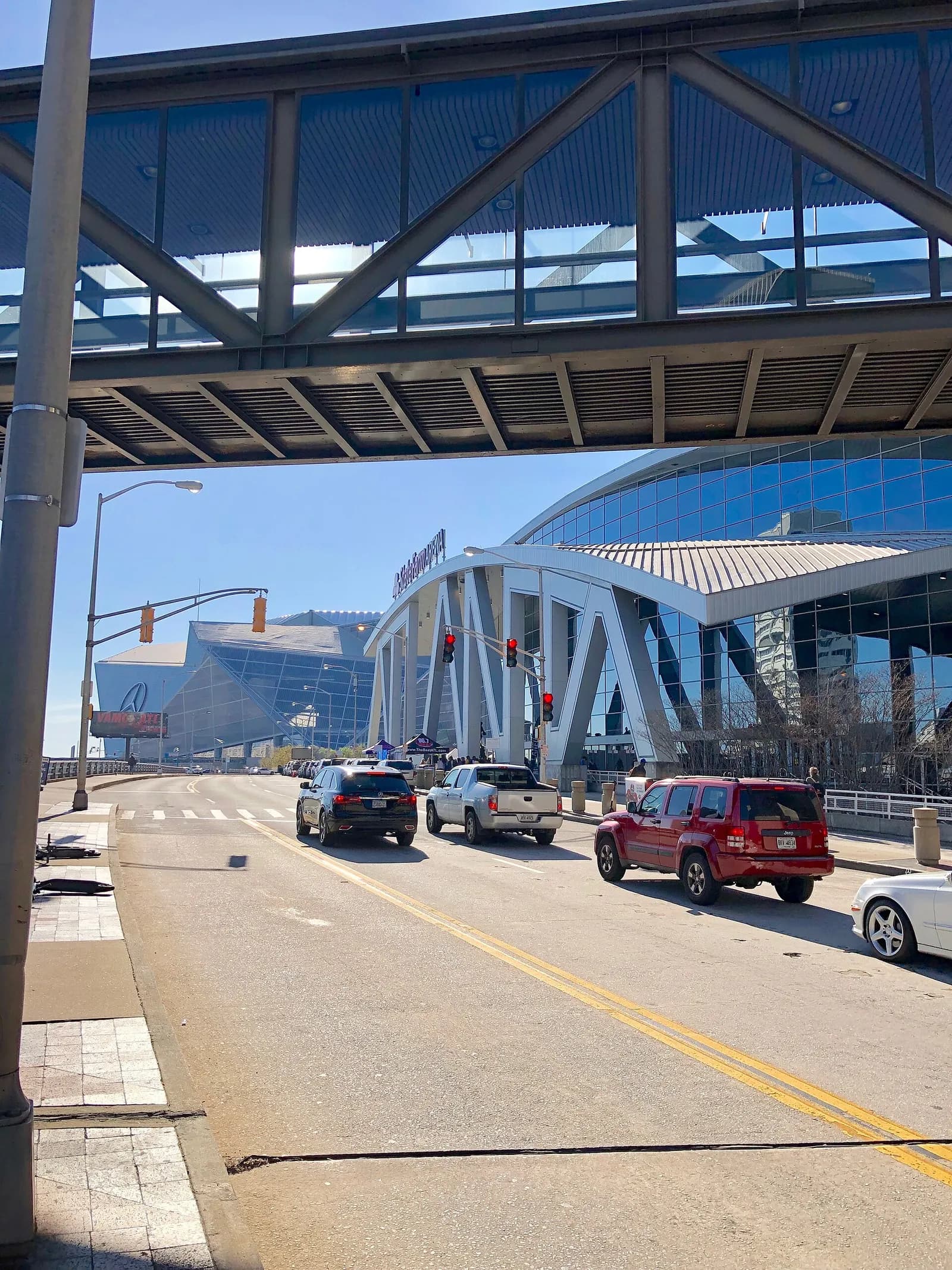 Exterior of State Farm Arena in Atlanta, photographed in 2019.