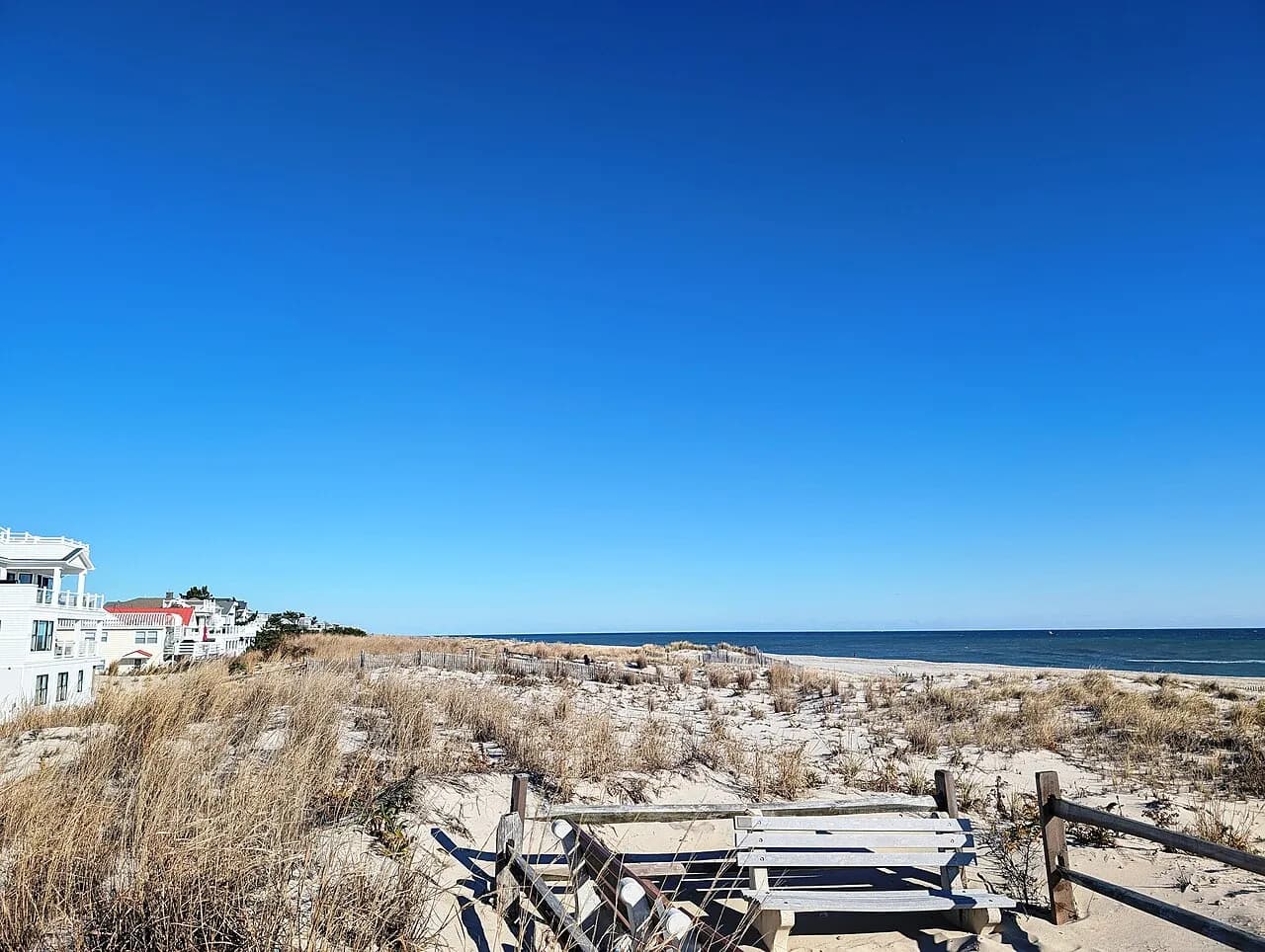 Sand dunes and ocean beach in Surf City, New Jersey, viewed from the Division Avenue entrance
