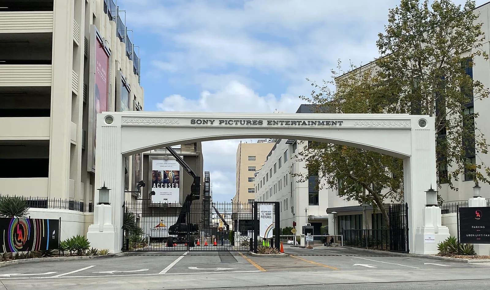 Entrance gate to Sony Pictures Studios on Culver Boulevard in Culver City, California.