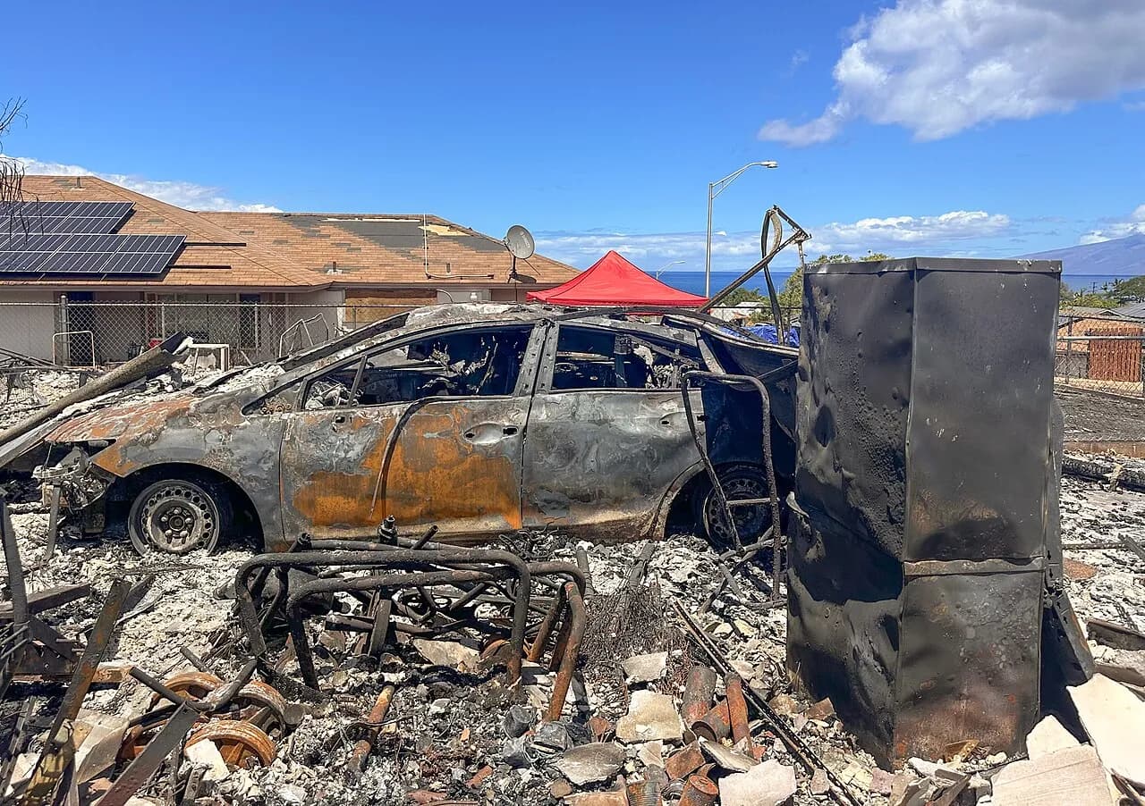 Wildfire damage in Lahaina, Maui, photographed in August 2023